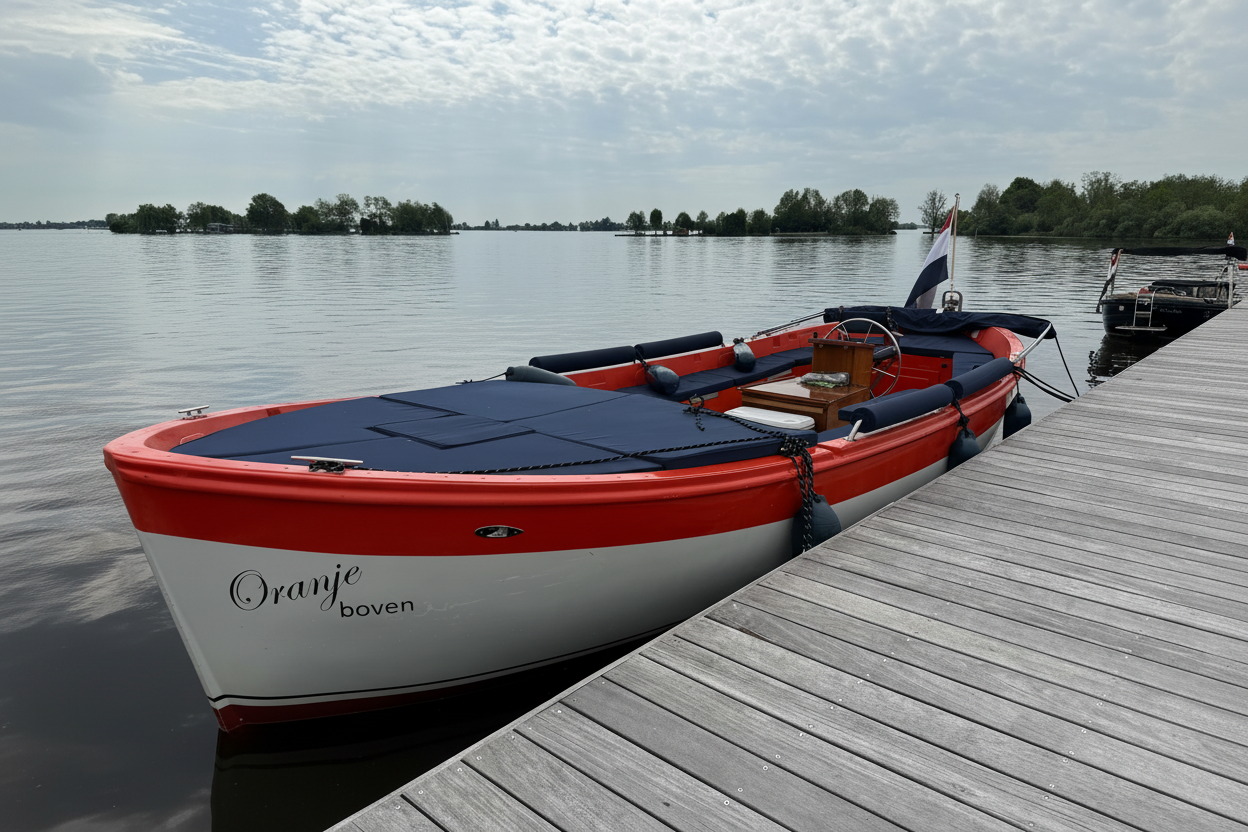 Sloep Oranje Boven aan de steiger in Loosdrecht